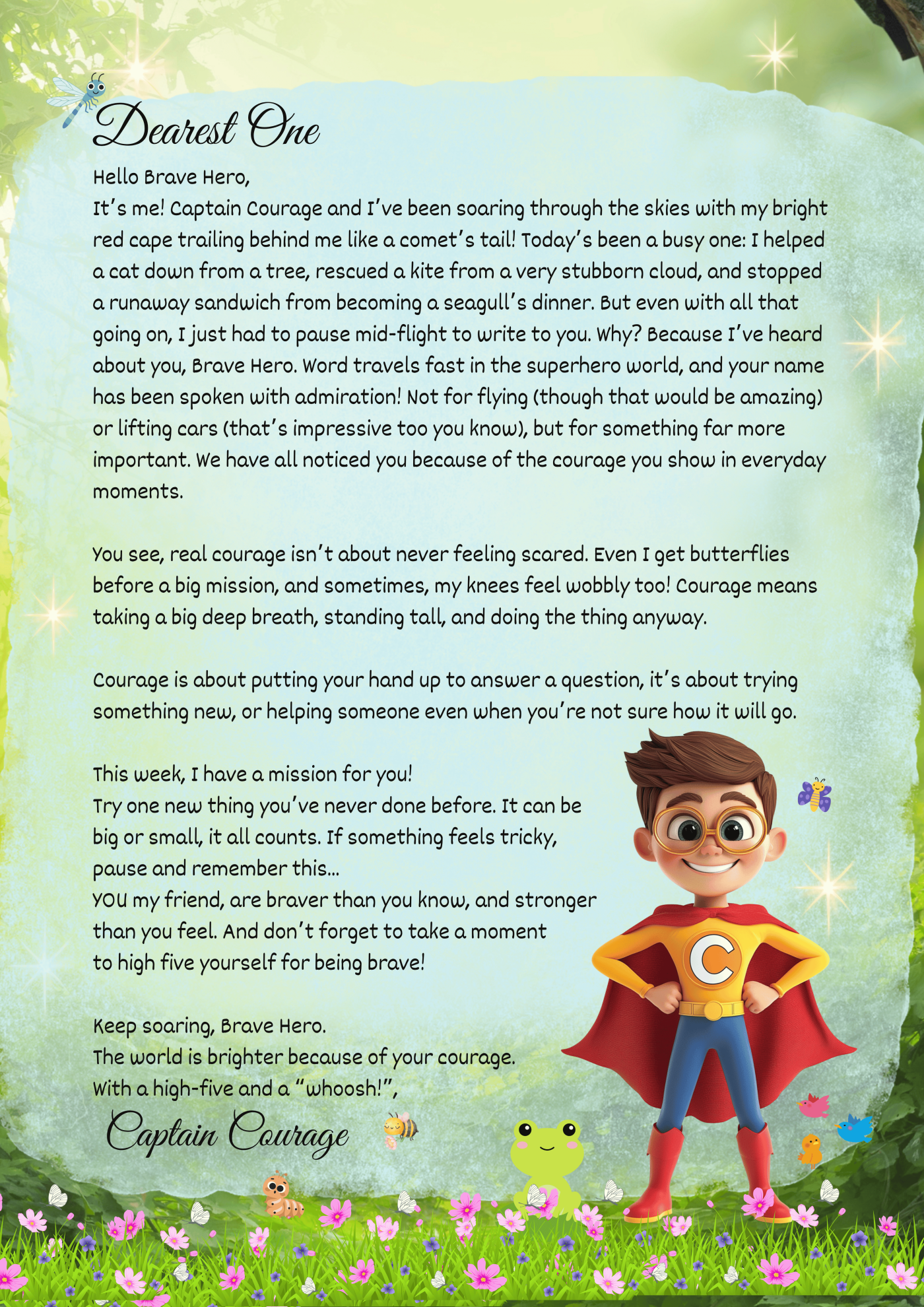 Bravery Letter From Superhero Captain Courage
