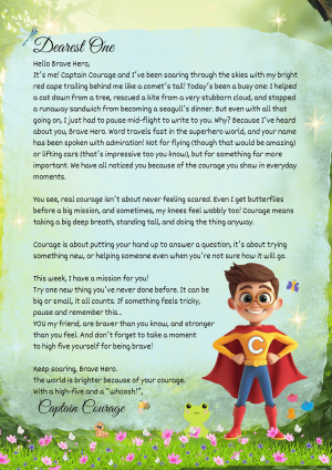 Bravery Letter From Superhero Captain Courage