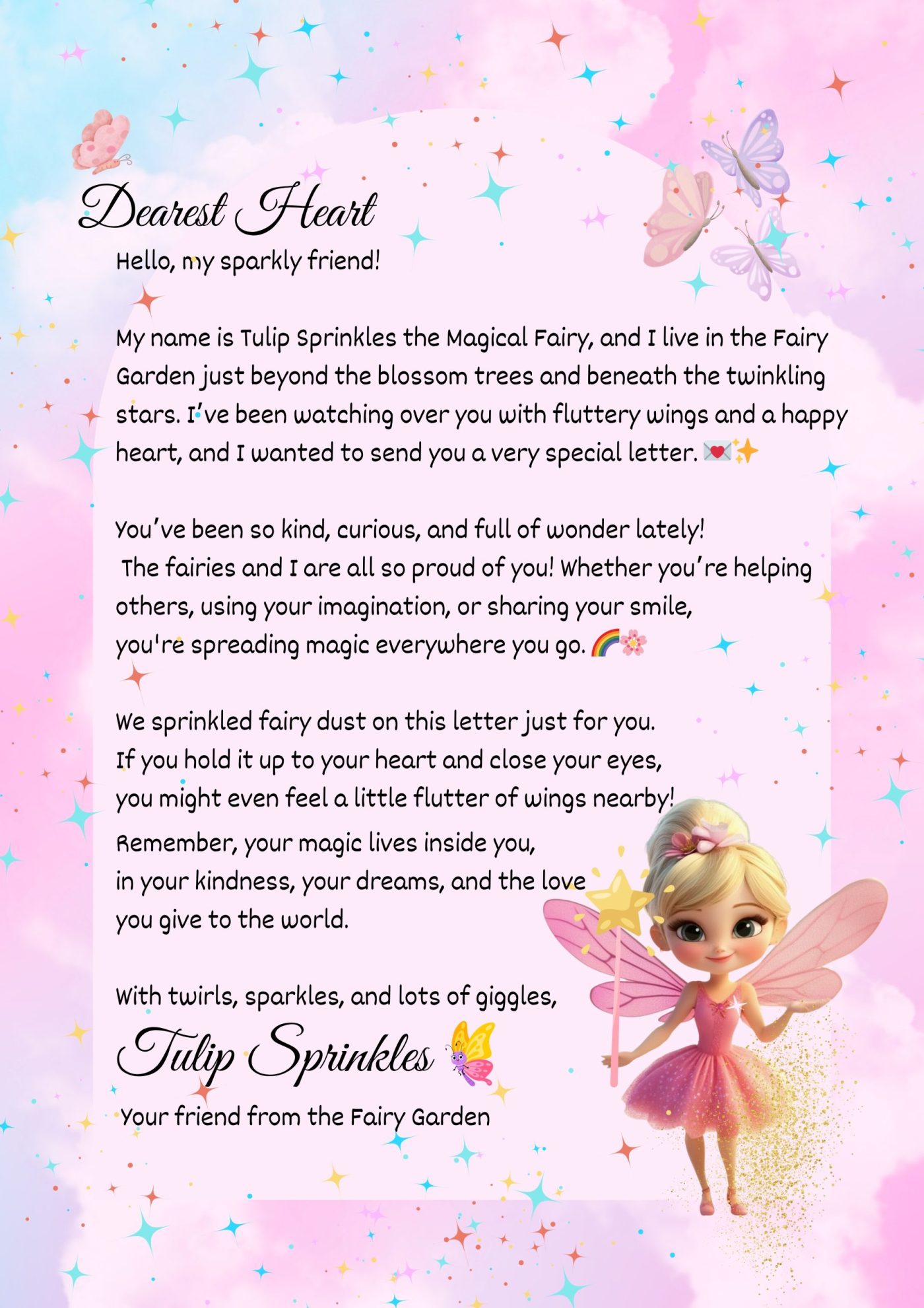 Well Done for Being Kind Fairy Letter From Tulip Sprinkles